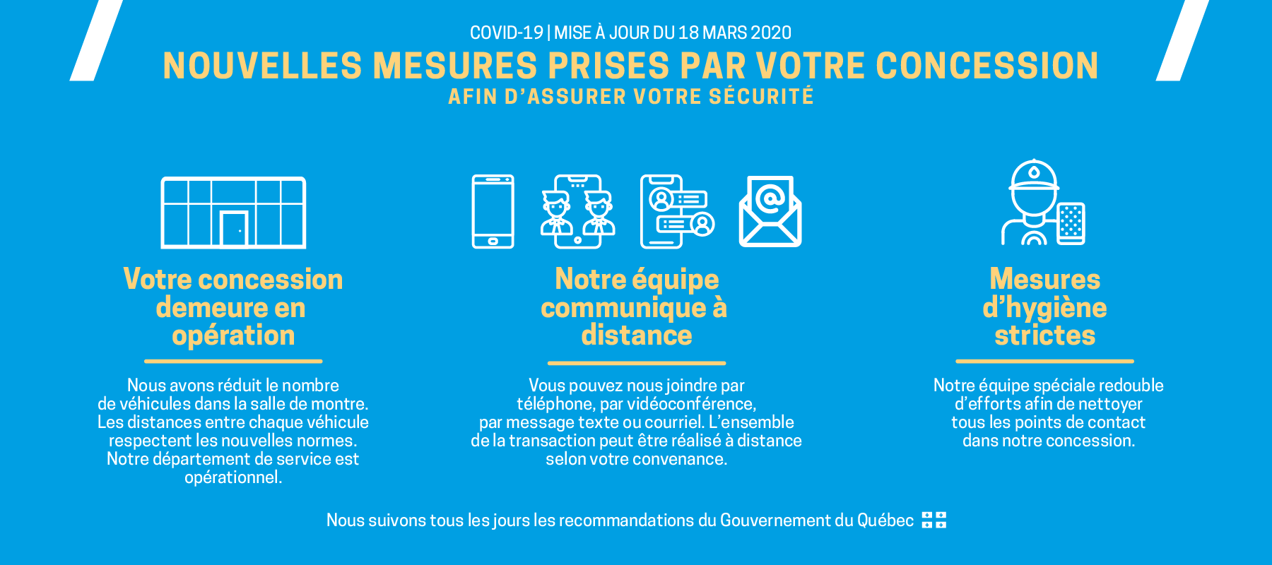 Nouvelles mesures prises par votre concession pour le Covid-19.